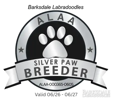 Barksdale Labradoodles ALAA Silver Paw Breeder - Member # ALAA-000365-0605 Valid 6/26-6/27